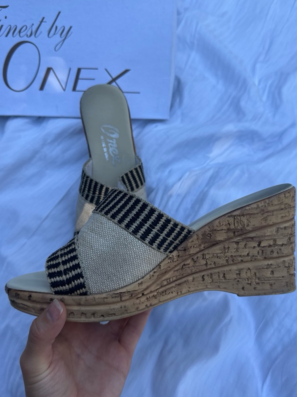Onex Natural and Black Woven Wedge Slide - Picture 2 of 5